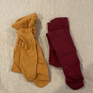 Two pairs Snag tights opaque mustard and burgundy color Short F
